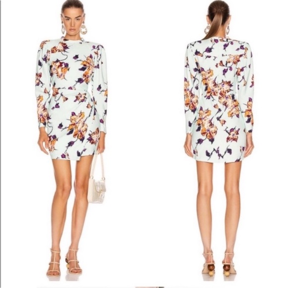 A.L.C. Dresses & Skirts - A.L.C. Mint Jane Long Sleeve Side Ruched Mini Dress Floral Green Women's Size 6